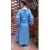 Boho Style Ukrainian Embroidered Maxi Broad Dress Light Blue with White/Blue Embroidery